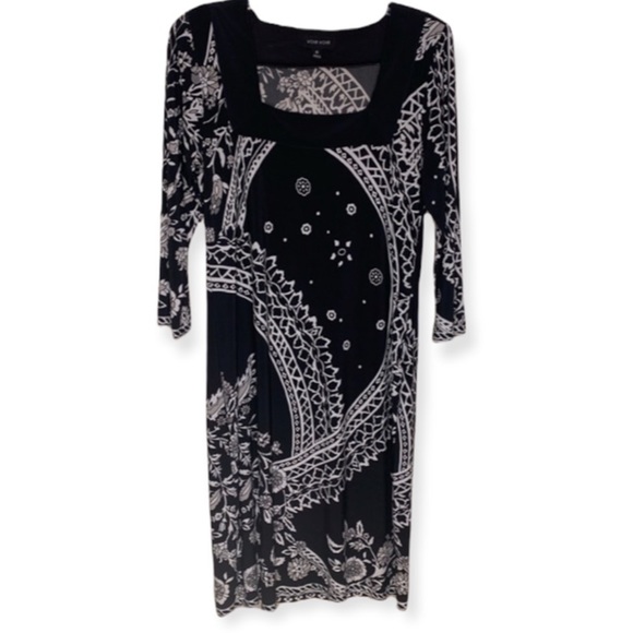VOIR VOIR Black & White Polyester 3/4 Sleeve Midi Dress Size 10 - Picture 1 of 6